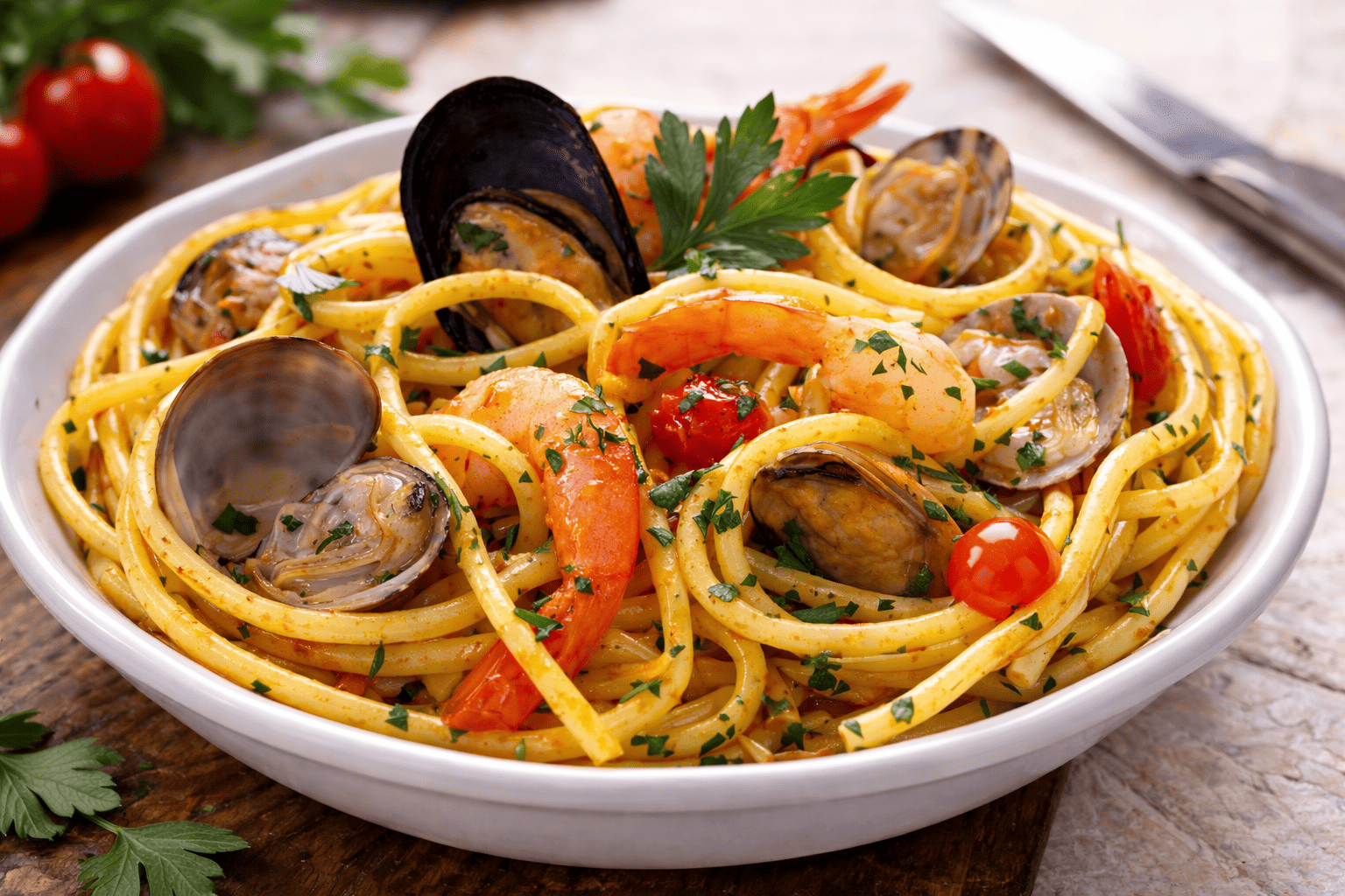 Espaguetis con marisco en Los Italianos